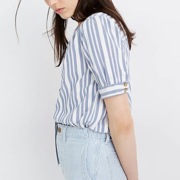 Madewell Plaza Button-Front Shirt in Blue Stripe - Picture 3 of 9